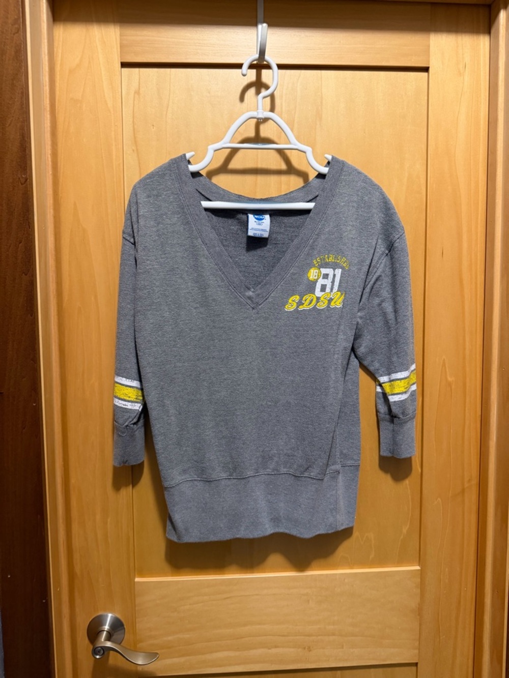 Gray V-Neck SDSU Sweatshirt with Yellow Accent